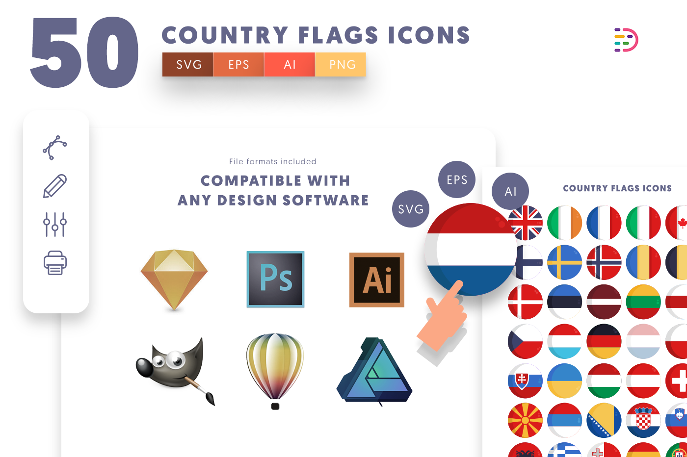  full vector 50 Country Flags Icons EPS, SVG, PNG