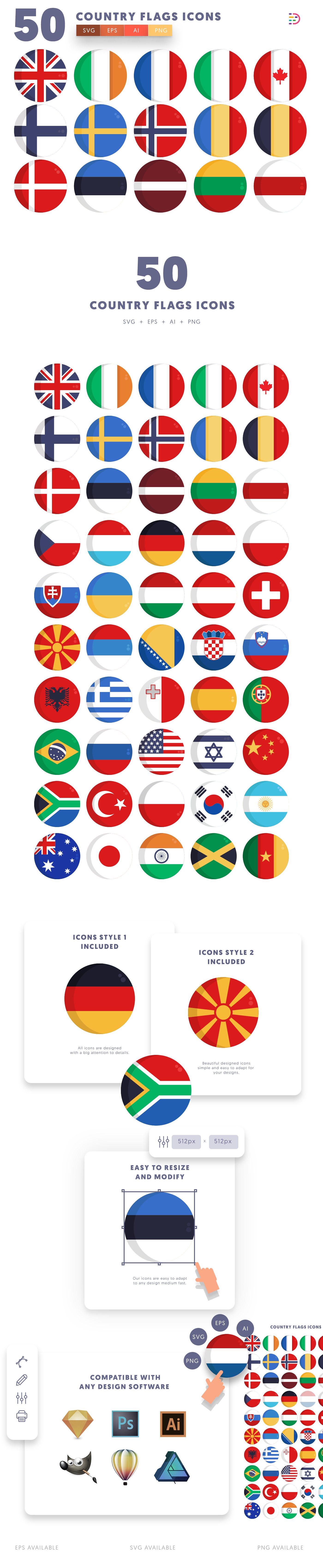 Editable Country Flags icons icon pack, easy to edit and customize icons