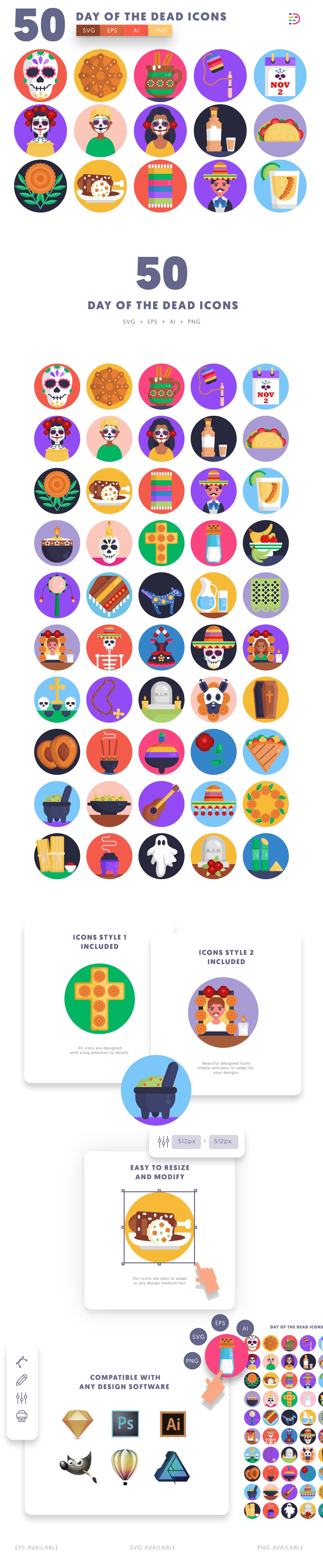 Editable day of the dead icons icon pack, easy to edit and customize icons