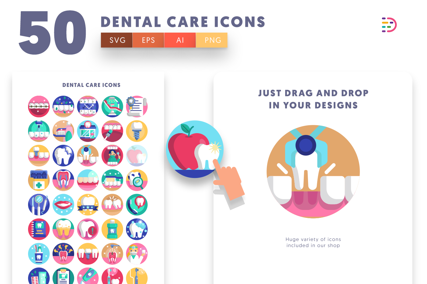 Drag and drop vector 50 Dental Care Icons 