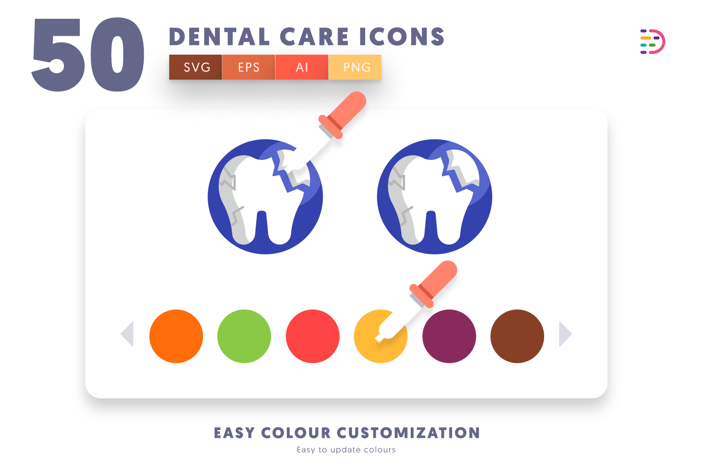 Customizable and vector 50 Dental Care Icons