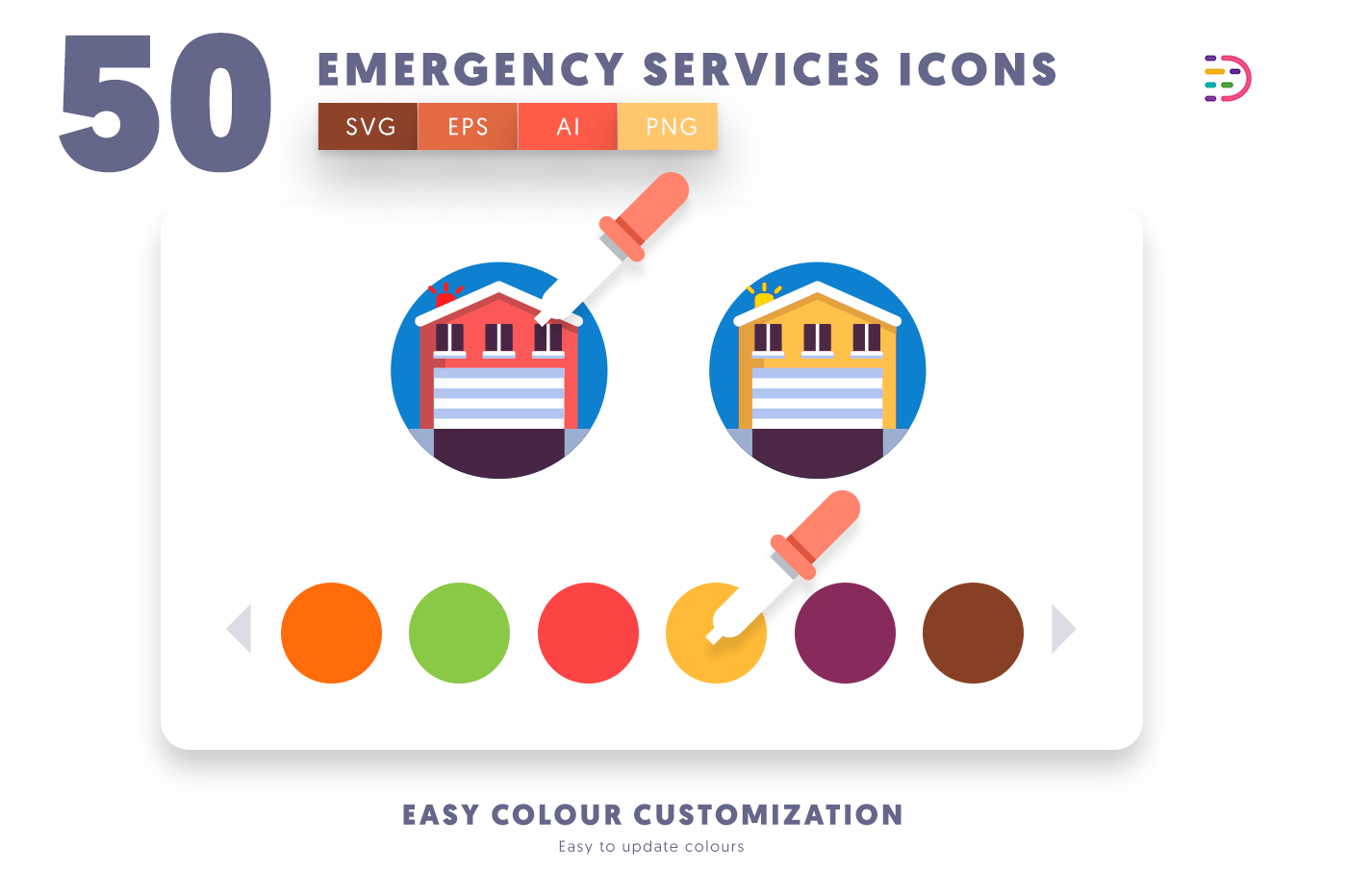 Customizable and vector 50 Emergency Services Icons