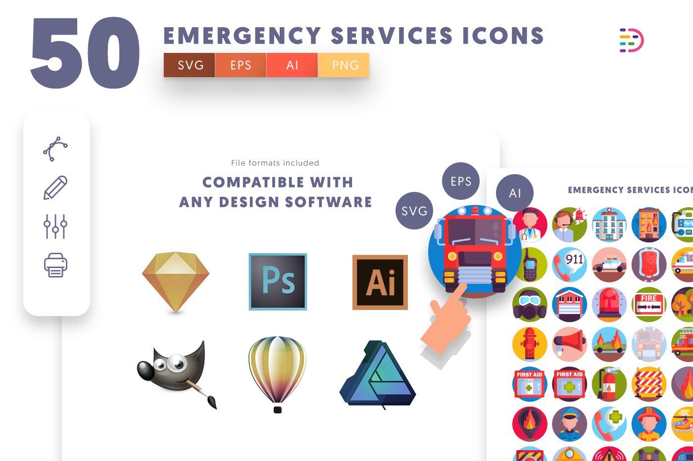  full vector 50 Emergency Services Icons EPS, SVG, PNG