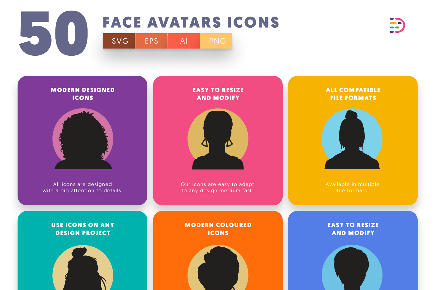 Face Avatars Icons with colored backgrounds 