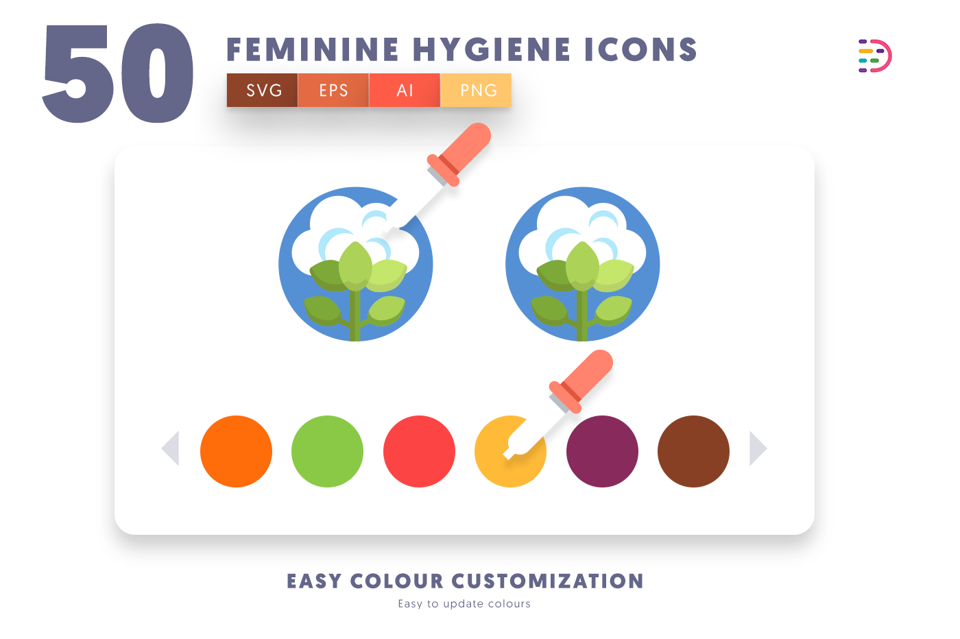 Customizable and vector Feminine Hygiene Icons
