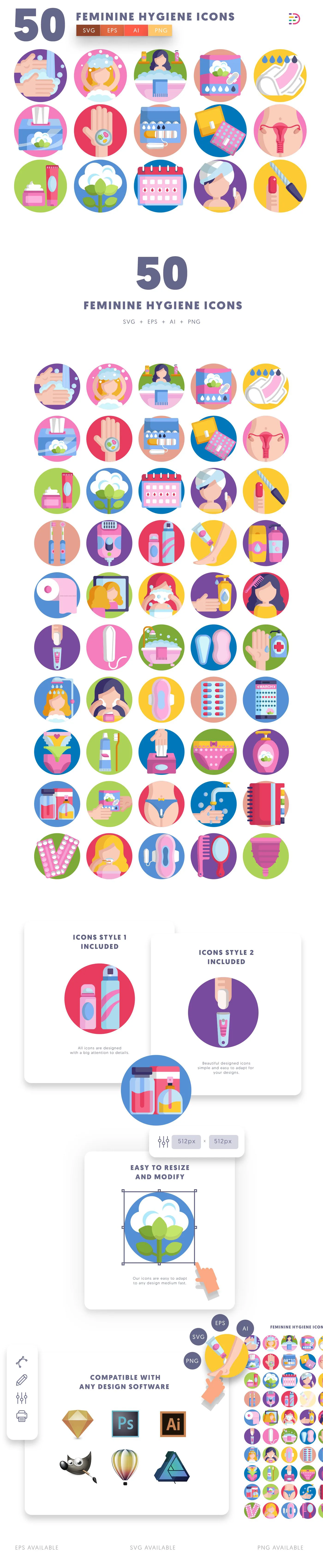 Editable feminine hygiene icons icon pack, easy to edit and customize icons