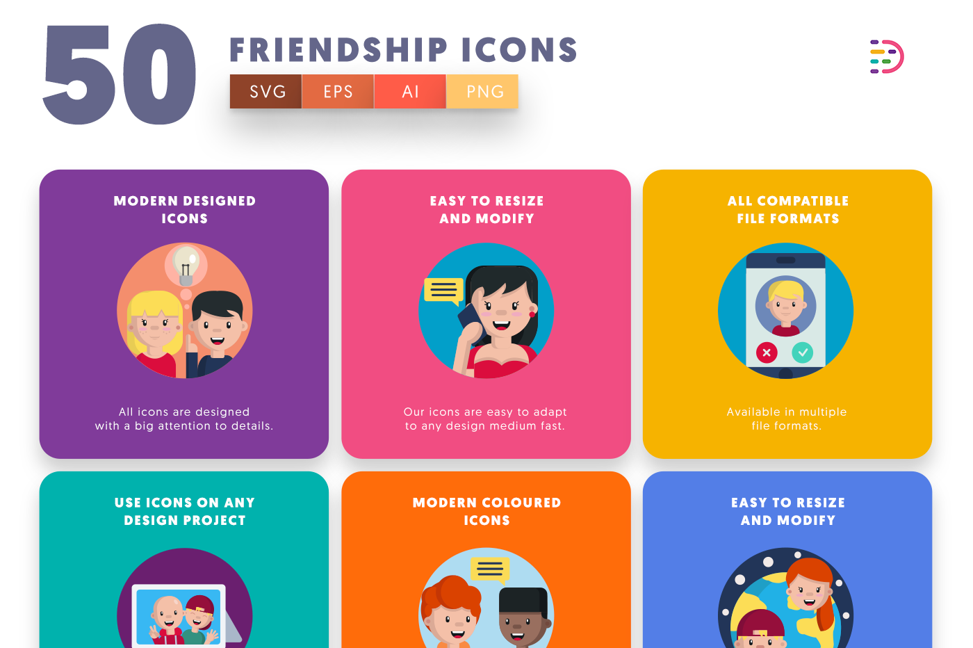  Friendship Icons with colored backgrounds 