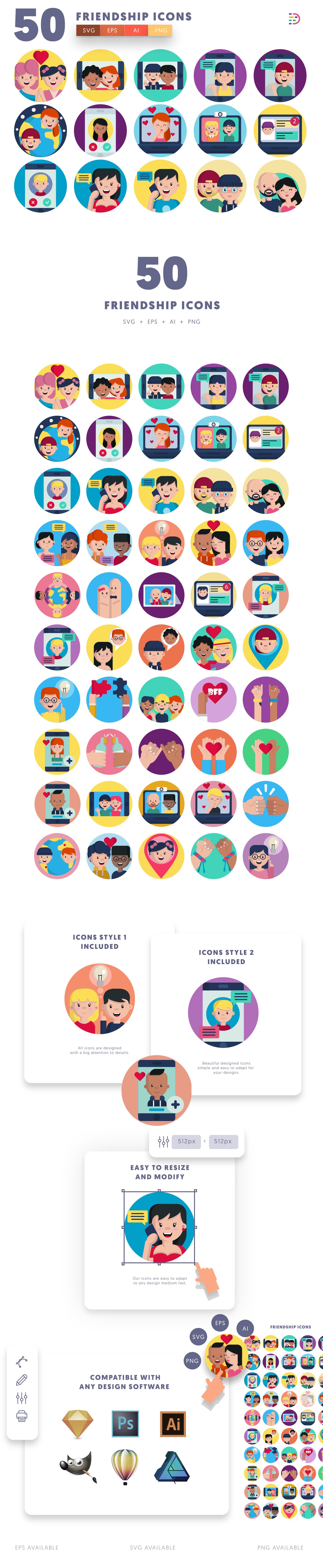 Editable friendship icons icon pack, easy to edit and customize icons