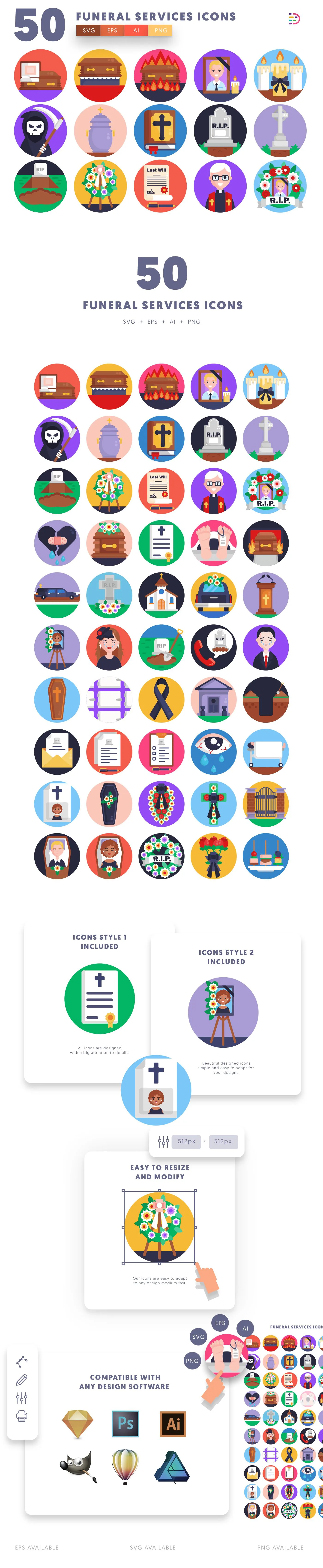 Editable Funeral Services icons icon pack, easy to edit and customize icons