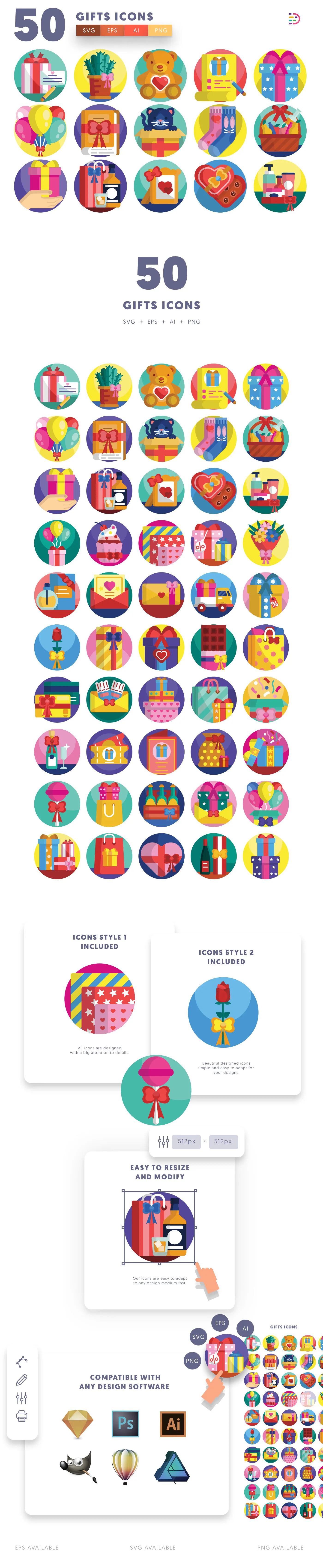 Editable gifts icons icon pack, easy to edit and customize icons