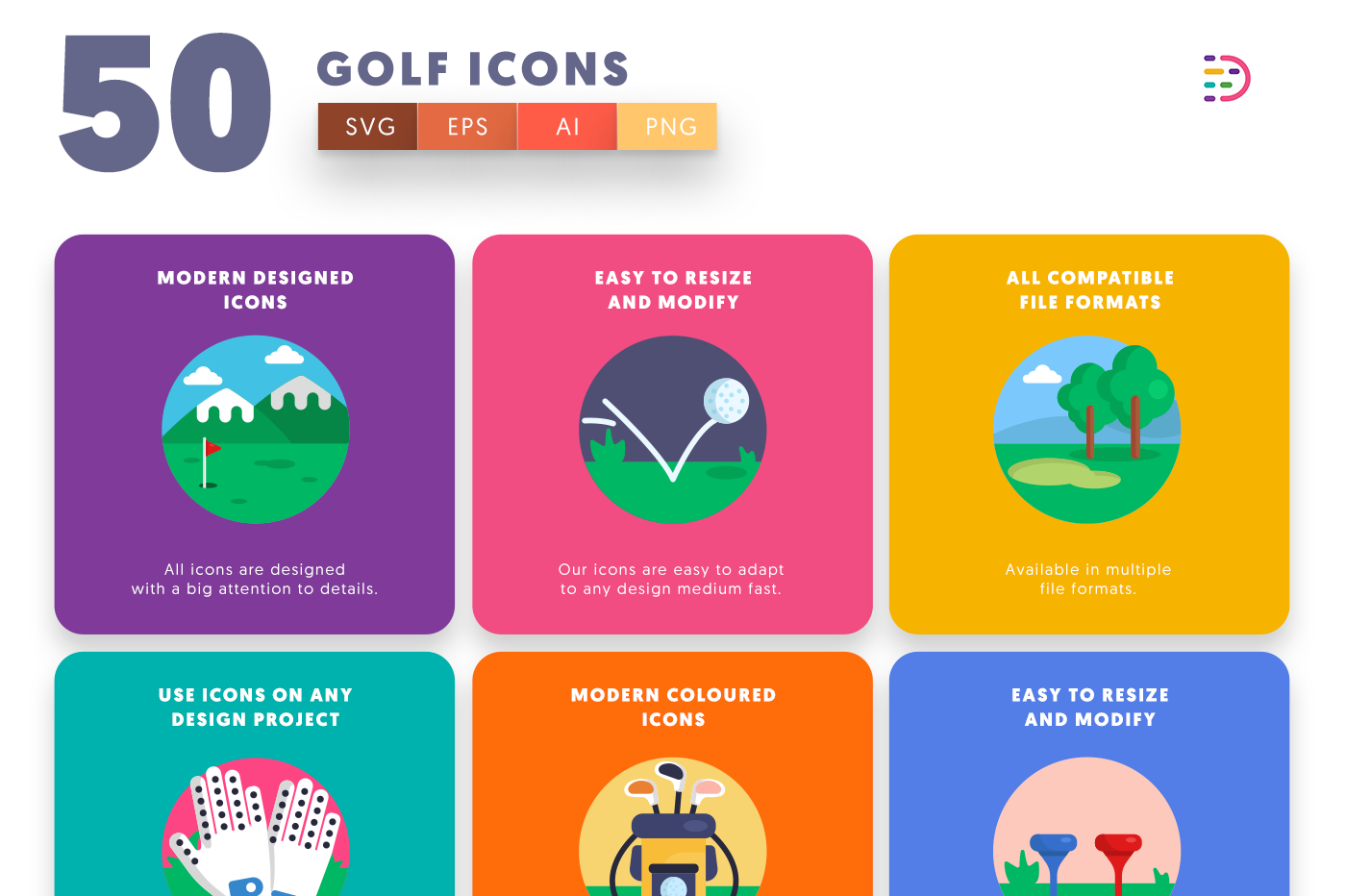 Golf Icons with colored backgrounds 