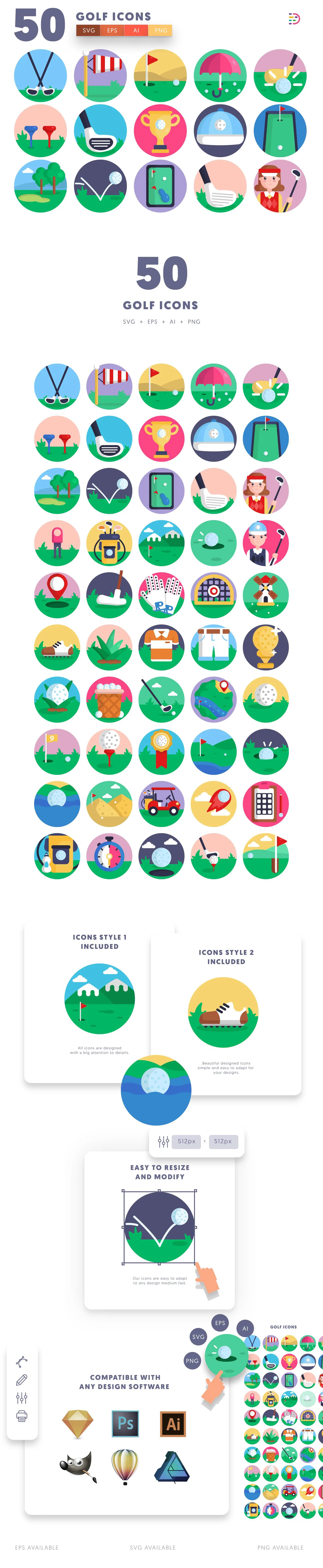 Editable golf icons icon pack, easy to edit and customize icons