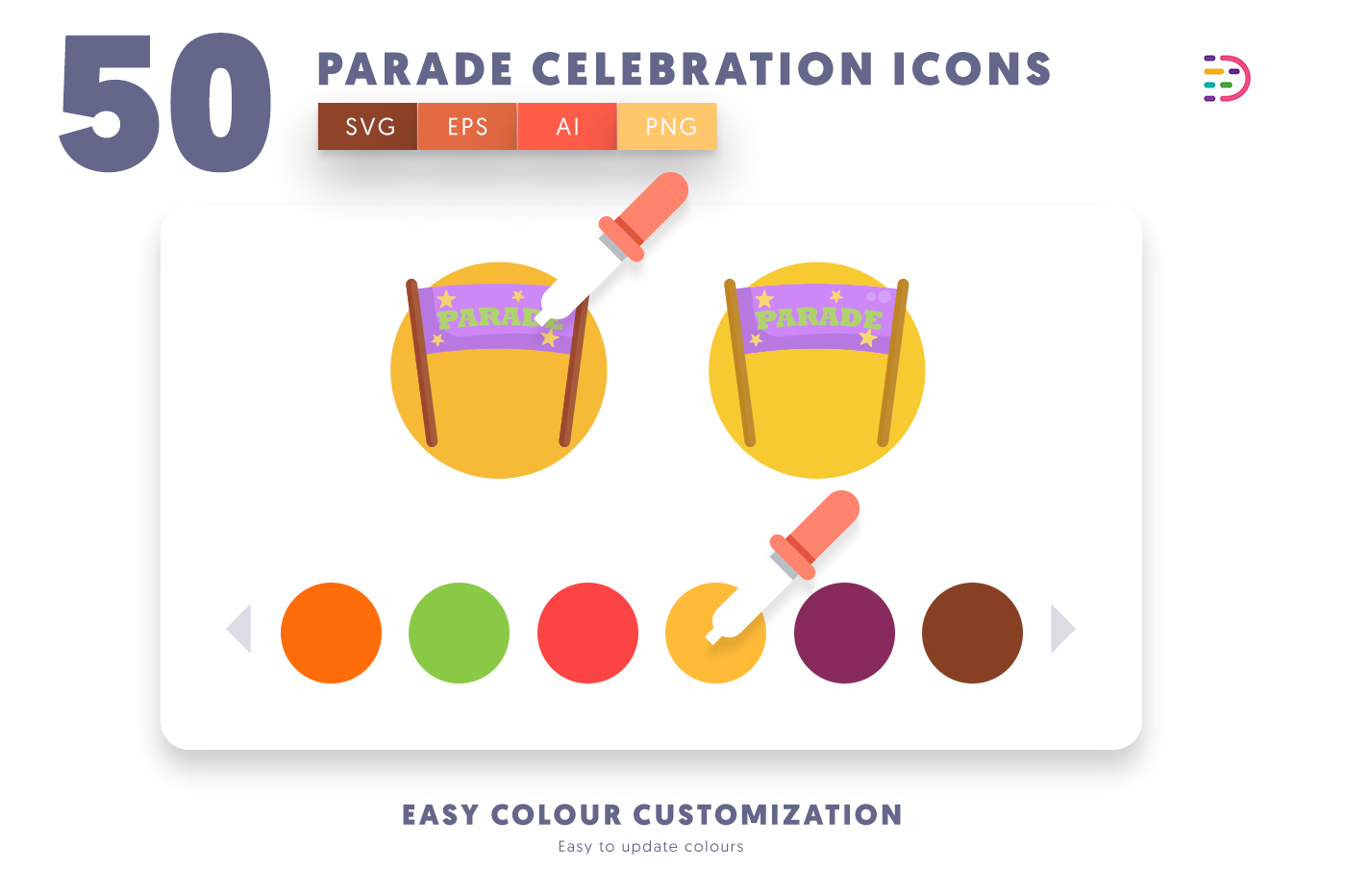 Customizable and vector 50 Parade Celebration Icons