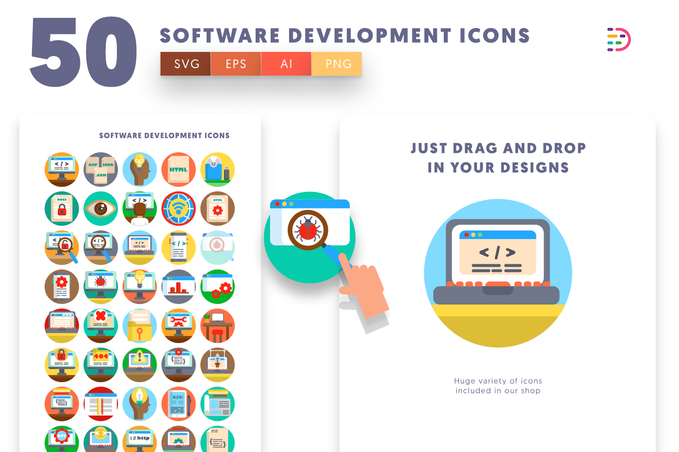 Drag and drop vector 50 Software Development Icons 