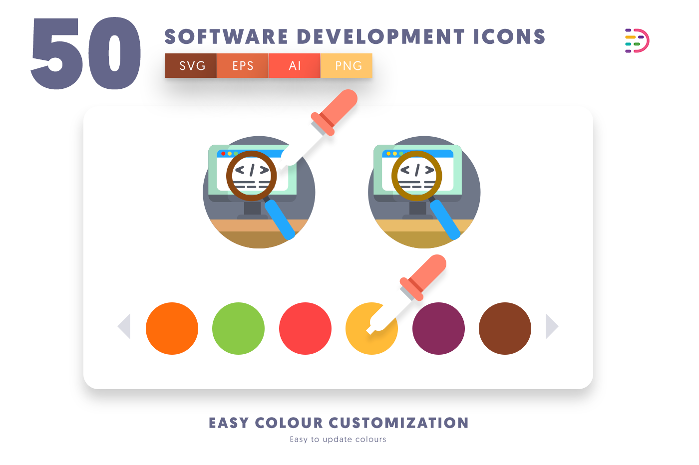 Customizable and vector 50 Software Development Icons