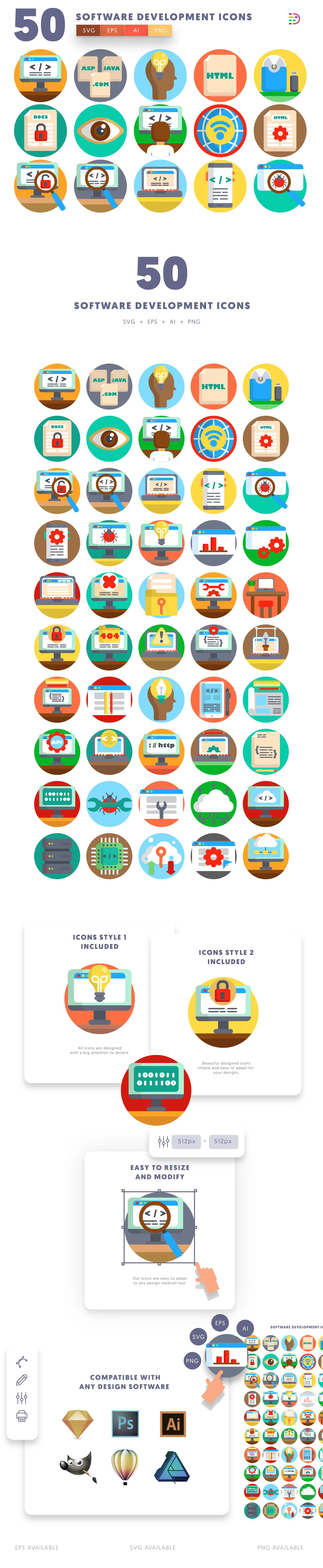 Editable software development icons icon pack, easy to edit and customize icons