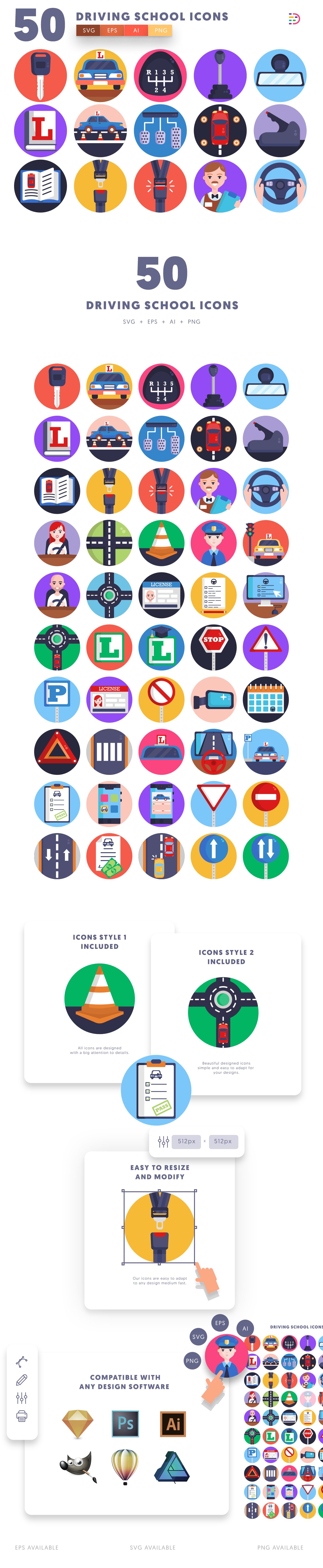 Editable driving school icons icon pack, easy to edit and customize icons