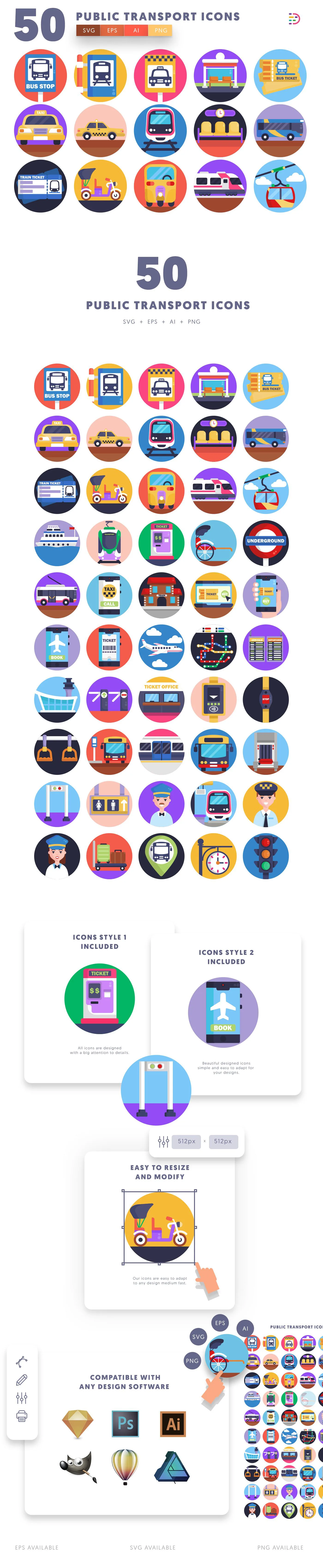 Editable public transport icons icon pack, easy to edit and customize icons
