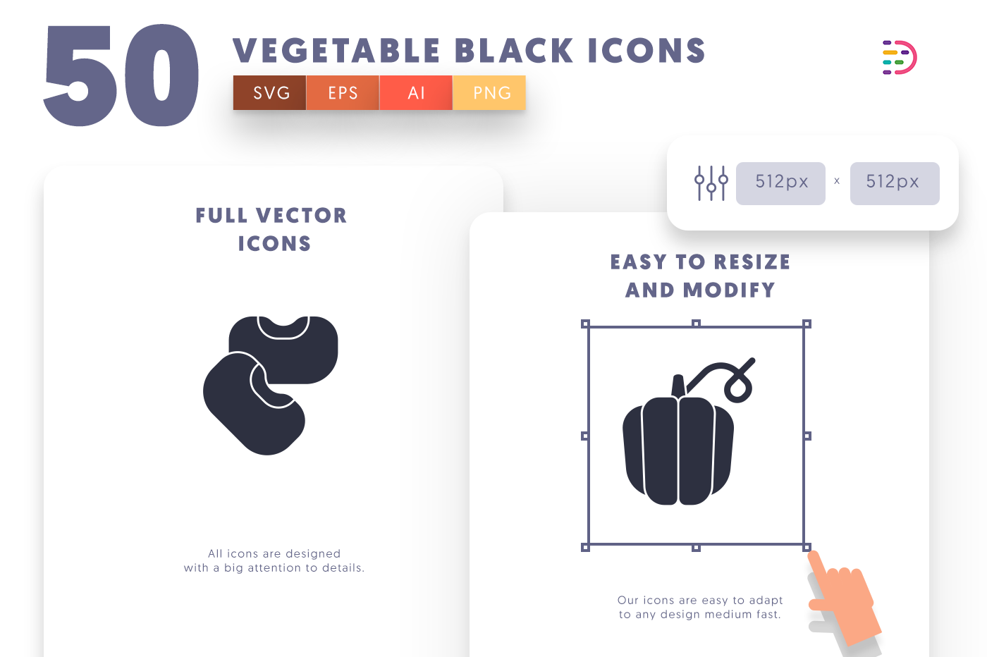 Full vector 50VegetableBlack Icons