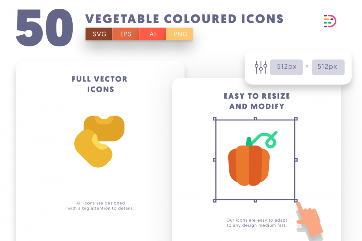 50 Vegetable Coloured Icons - Dighital Icons | Premium Icon Sets For ...