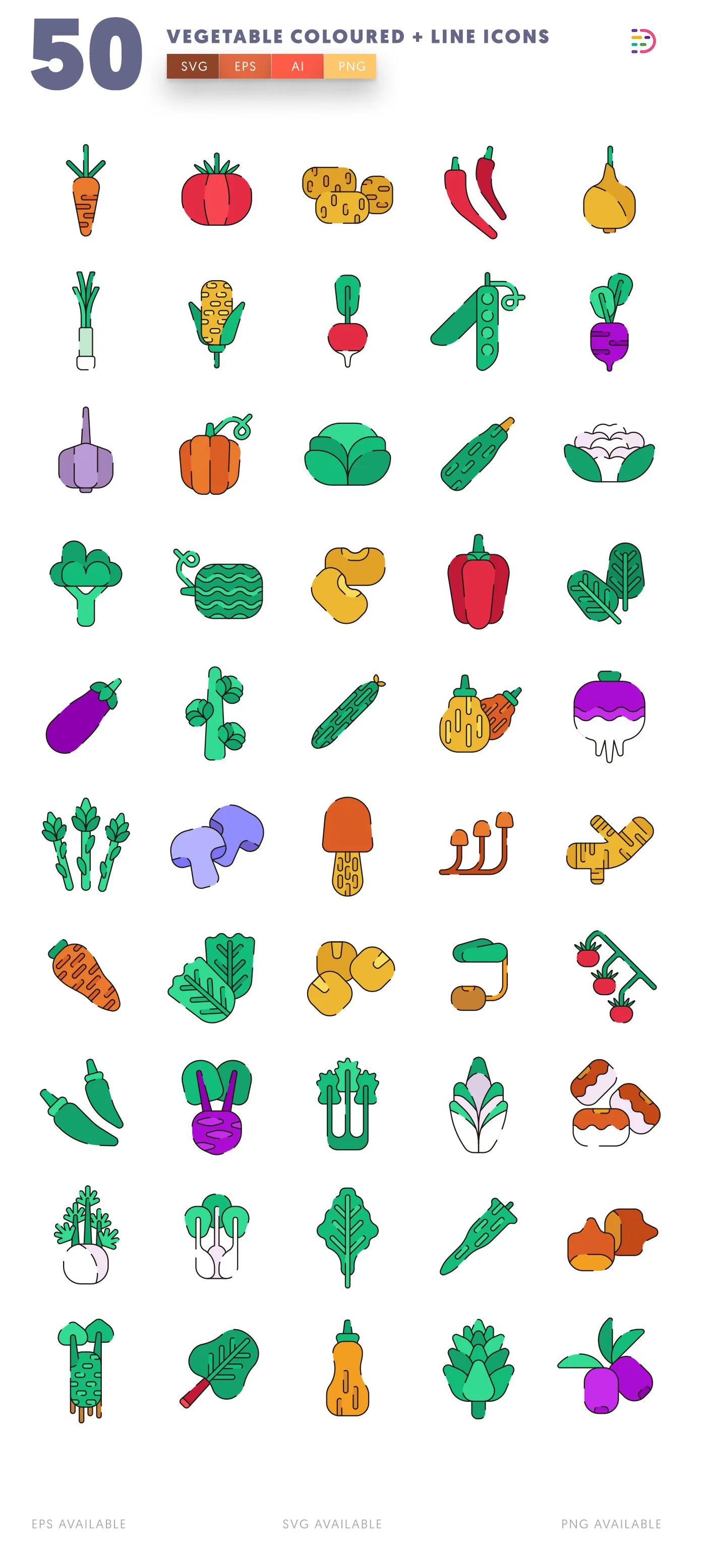 Vegetable Coloured and Lines icon pack