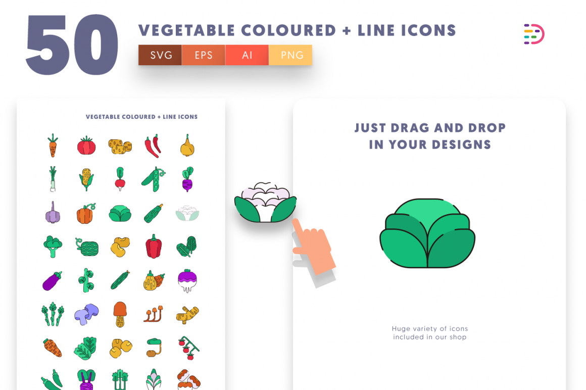50 Vegetable Coloured & Line Icons - Dighital Icons | Premium Icon Sets ...