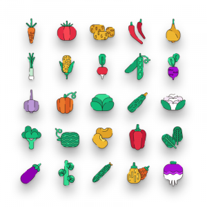 Vegetable Coloured Line Icons