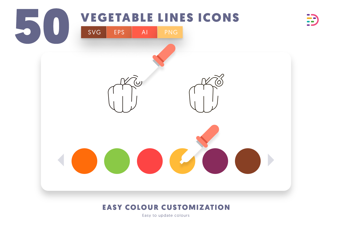 Customizable and vector Vegetable Lines Icons