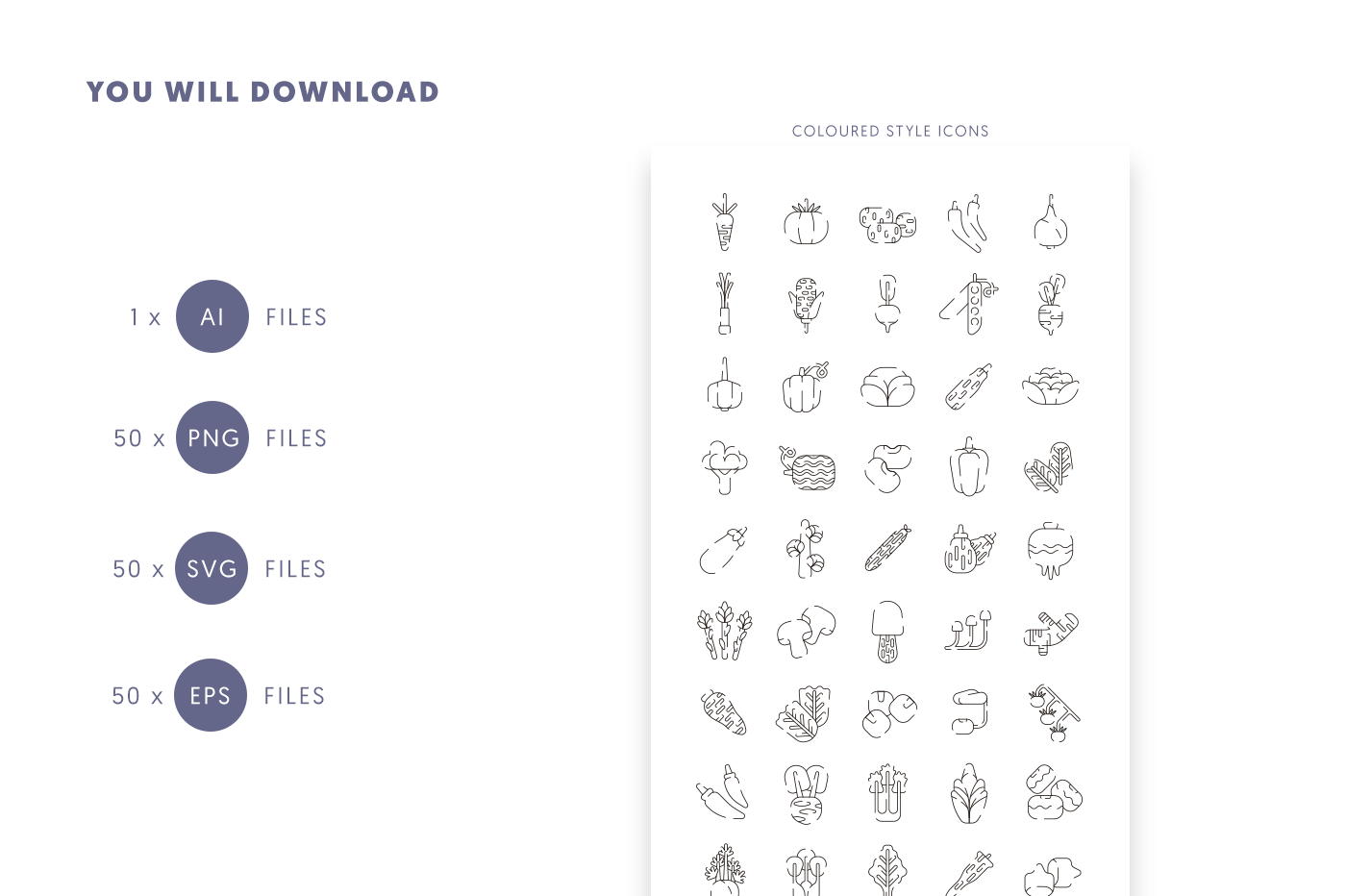 Compatible Vegetable Lines Icons pack