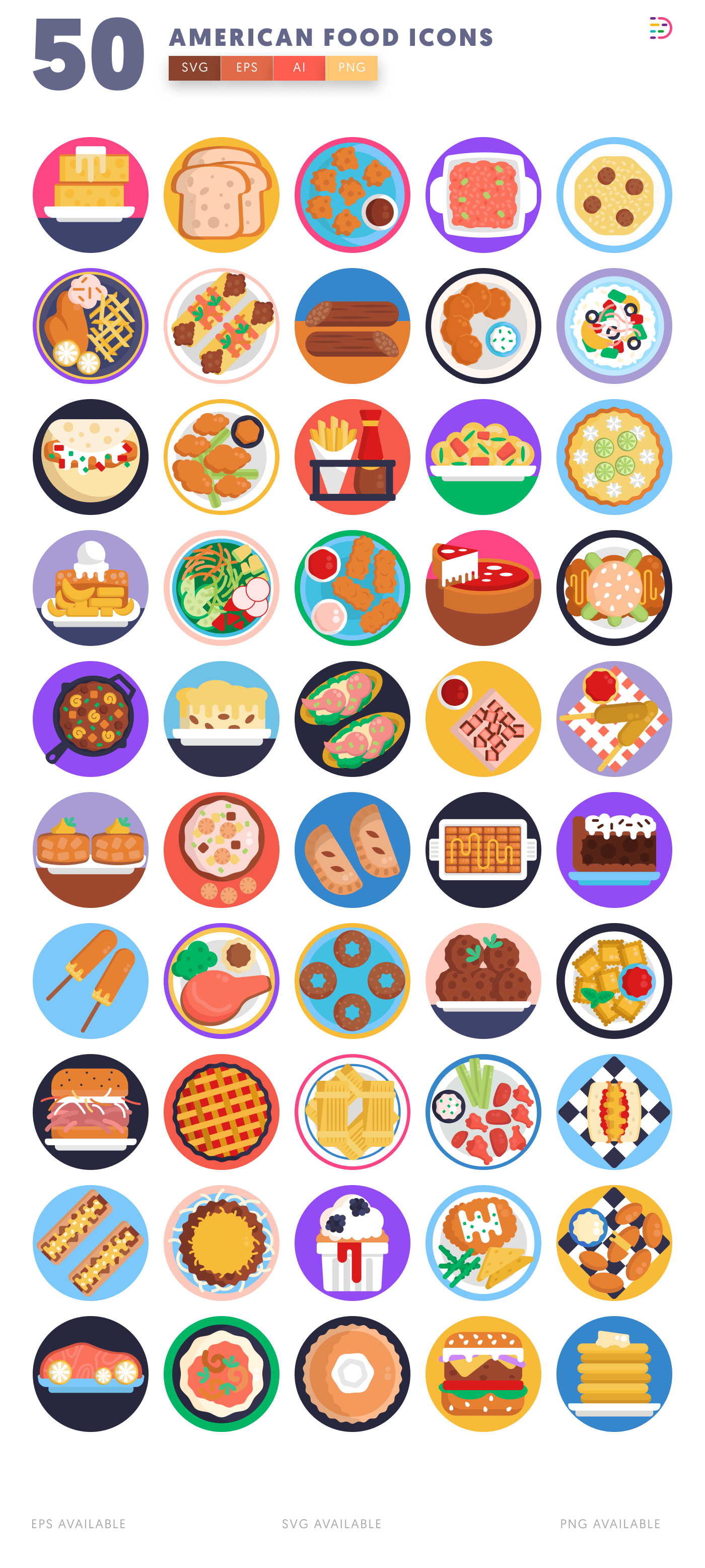50 American Food Icons – all icons in the set
