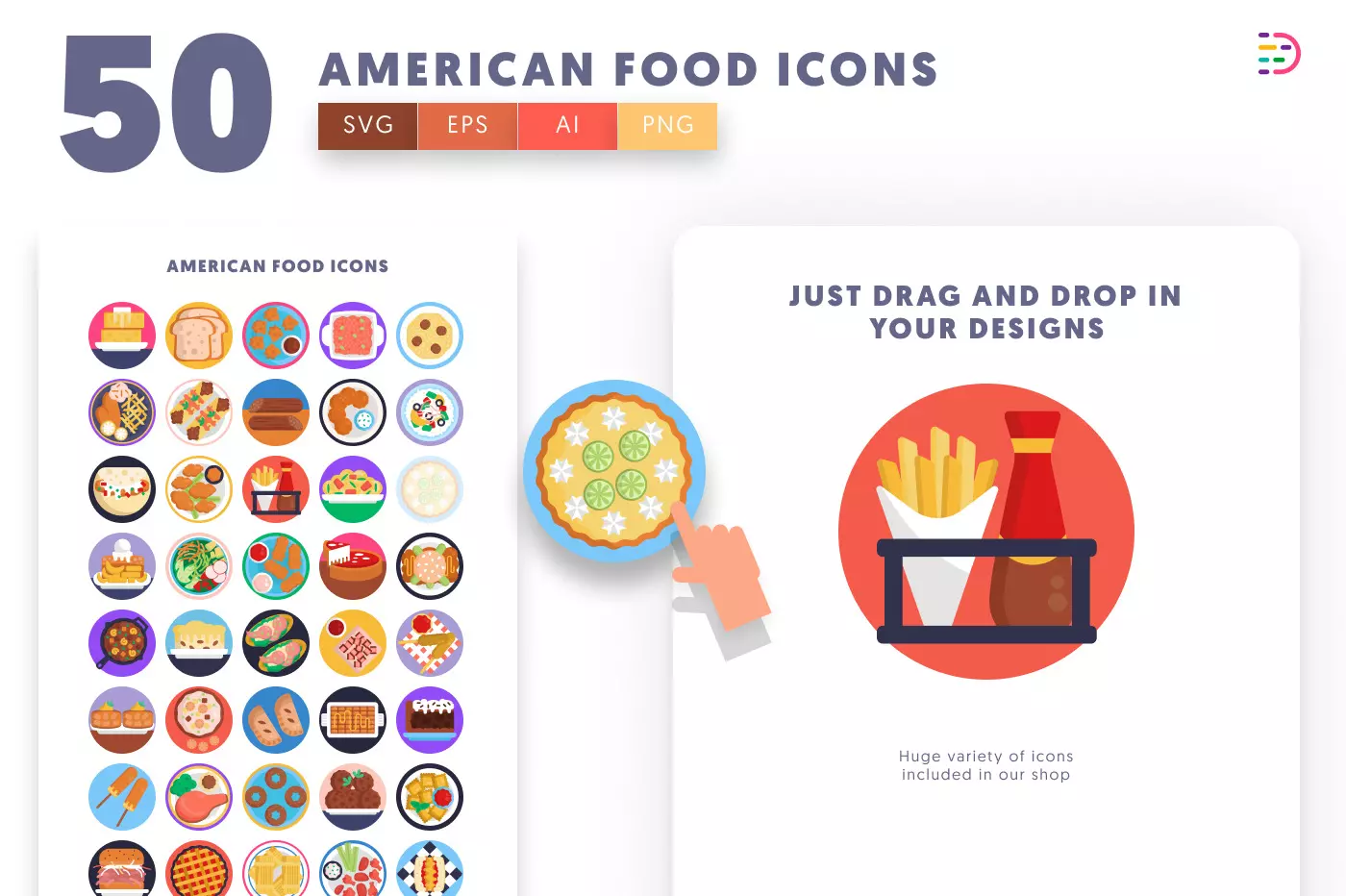 50 American Food Icons preview 1 – illustrated icons in PNG, SVG and EPS