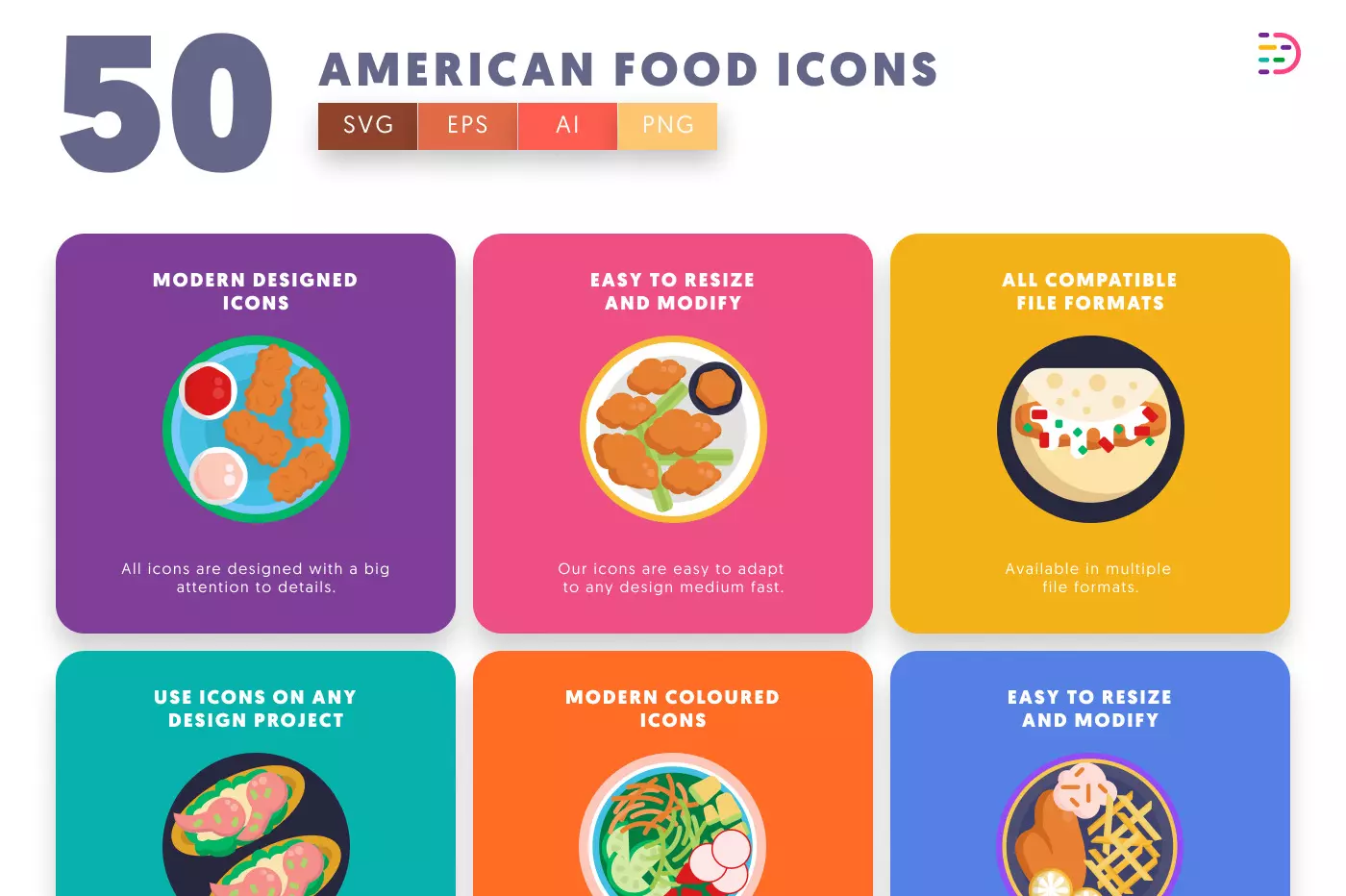 50 American Food Icons preview 5 – illustrated icons in PNG, SVG and EPS