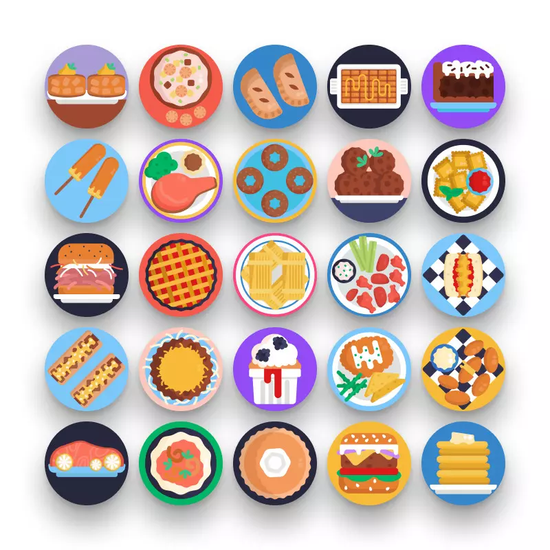 50 American Food Icons – set of colorful illustrated icons