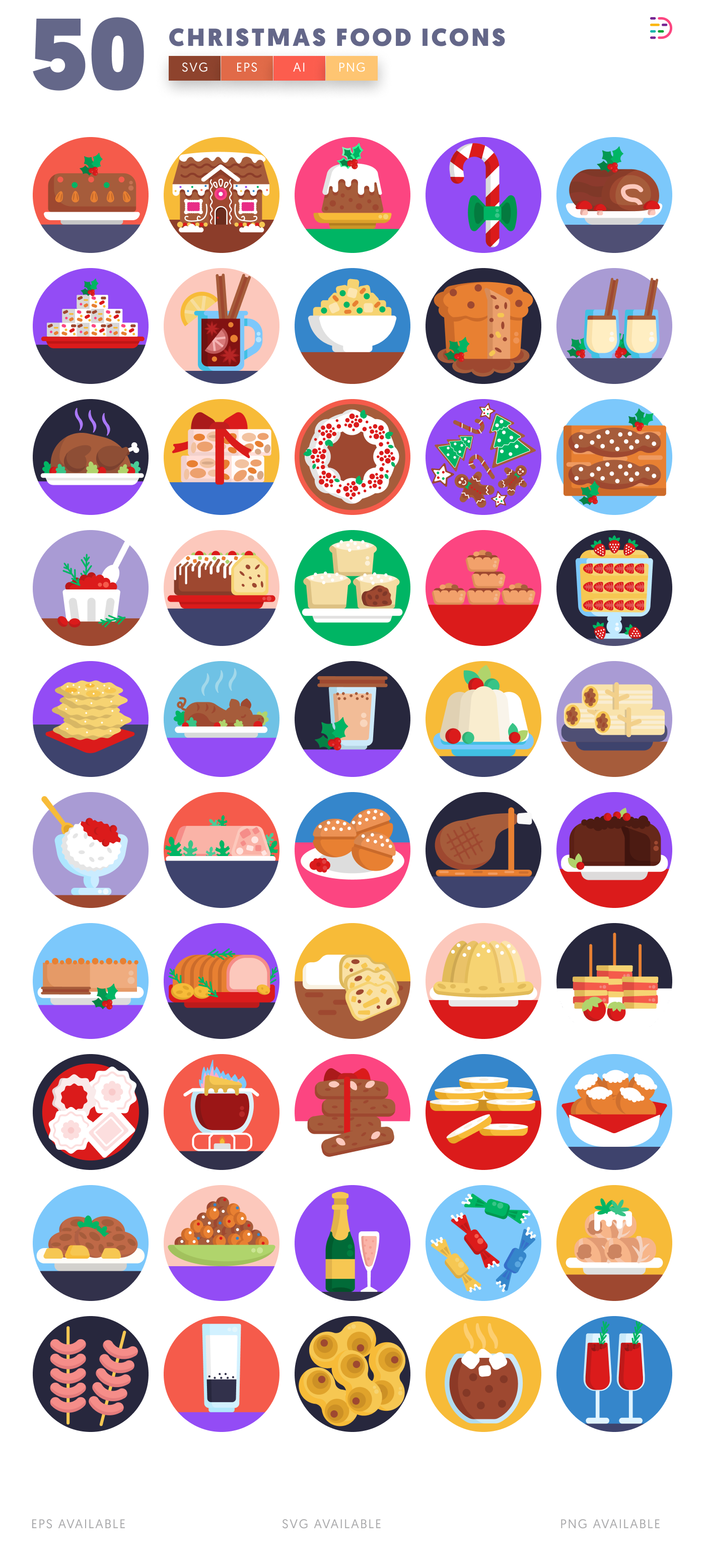 50 Christmas Food and Drinks Icons – all icons in the set