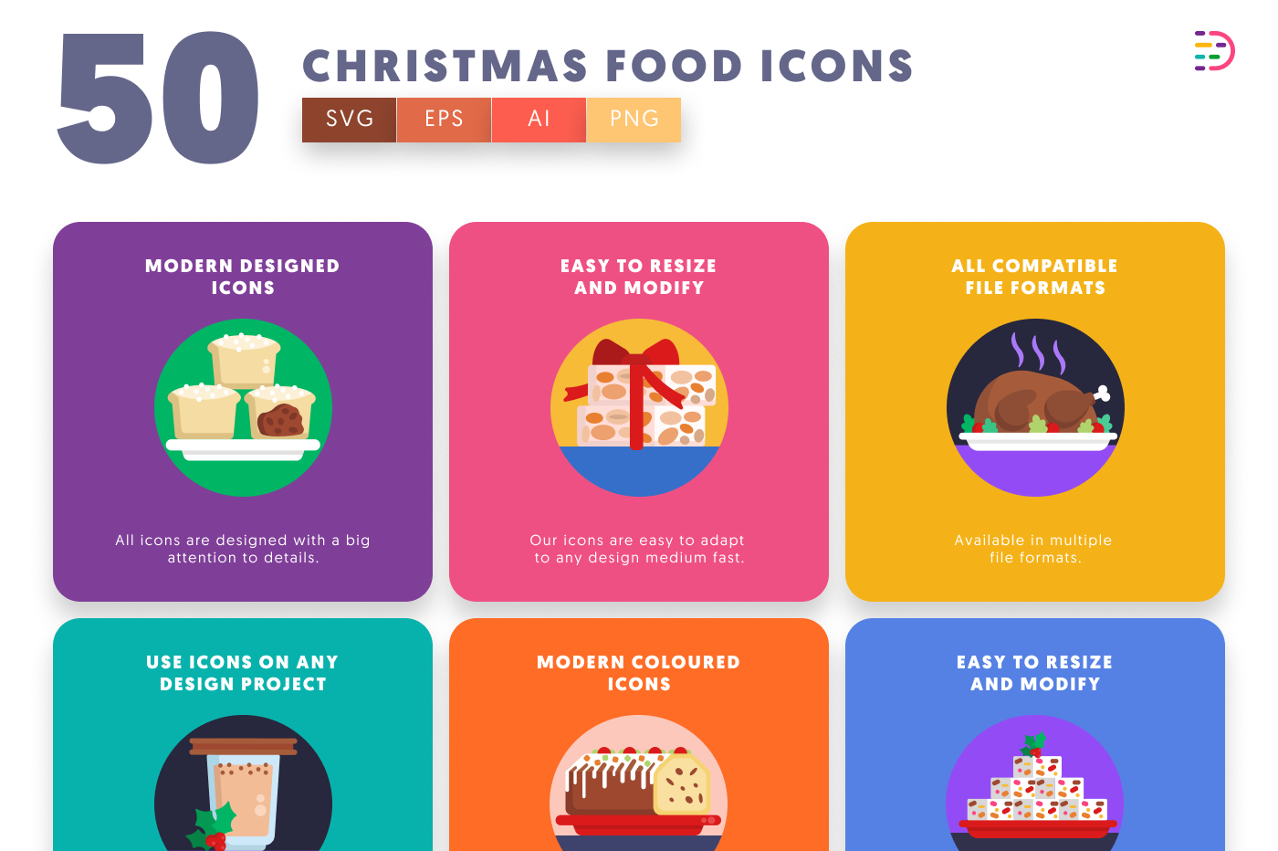 50 Christmas Food and Drinks Icons preview 5 – flat circle icons in PNG, SVG and EPS