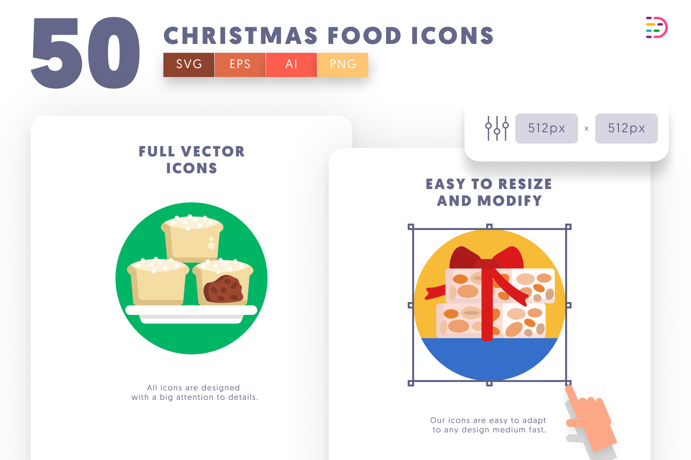 50 Christmas Food and Drinks Icons preview 6 – flat circle icons in PNG, SVG and EPS
