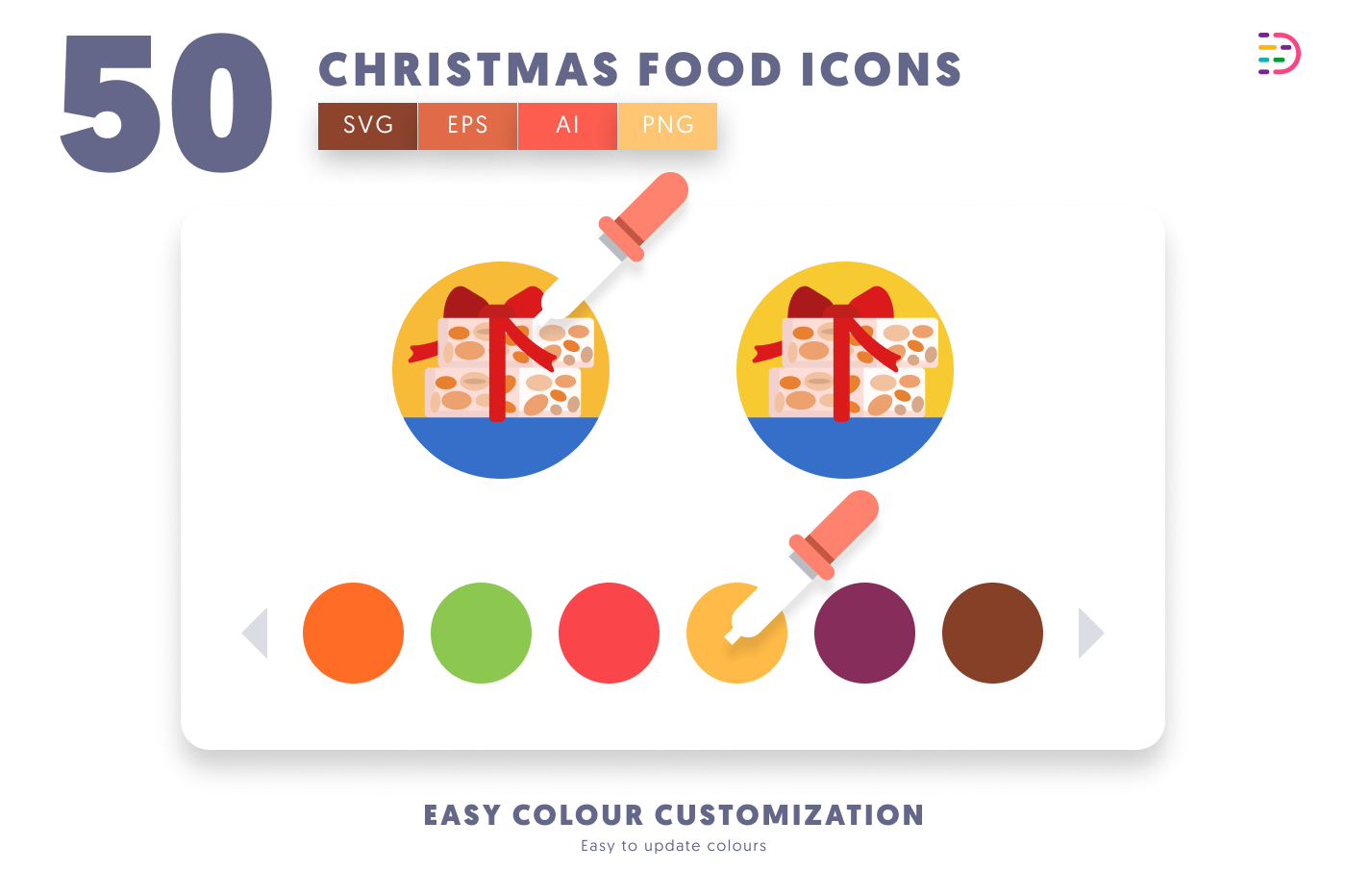 50 Christmas Food and Drinks Icons preview 7 – flat circle icons in PNG, SVG and EPS