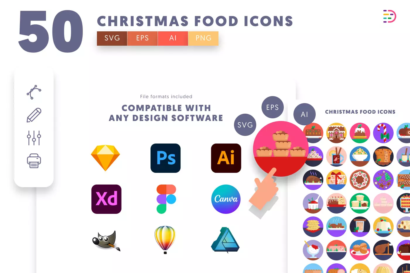 50 Christmas Food and Drinks Icons preview 8 – flat circle icons in PNG, SVG and EPS