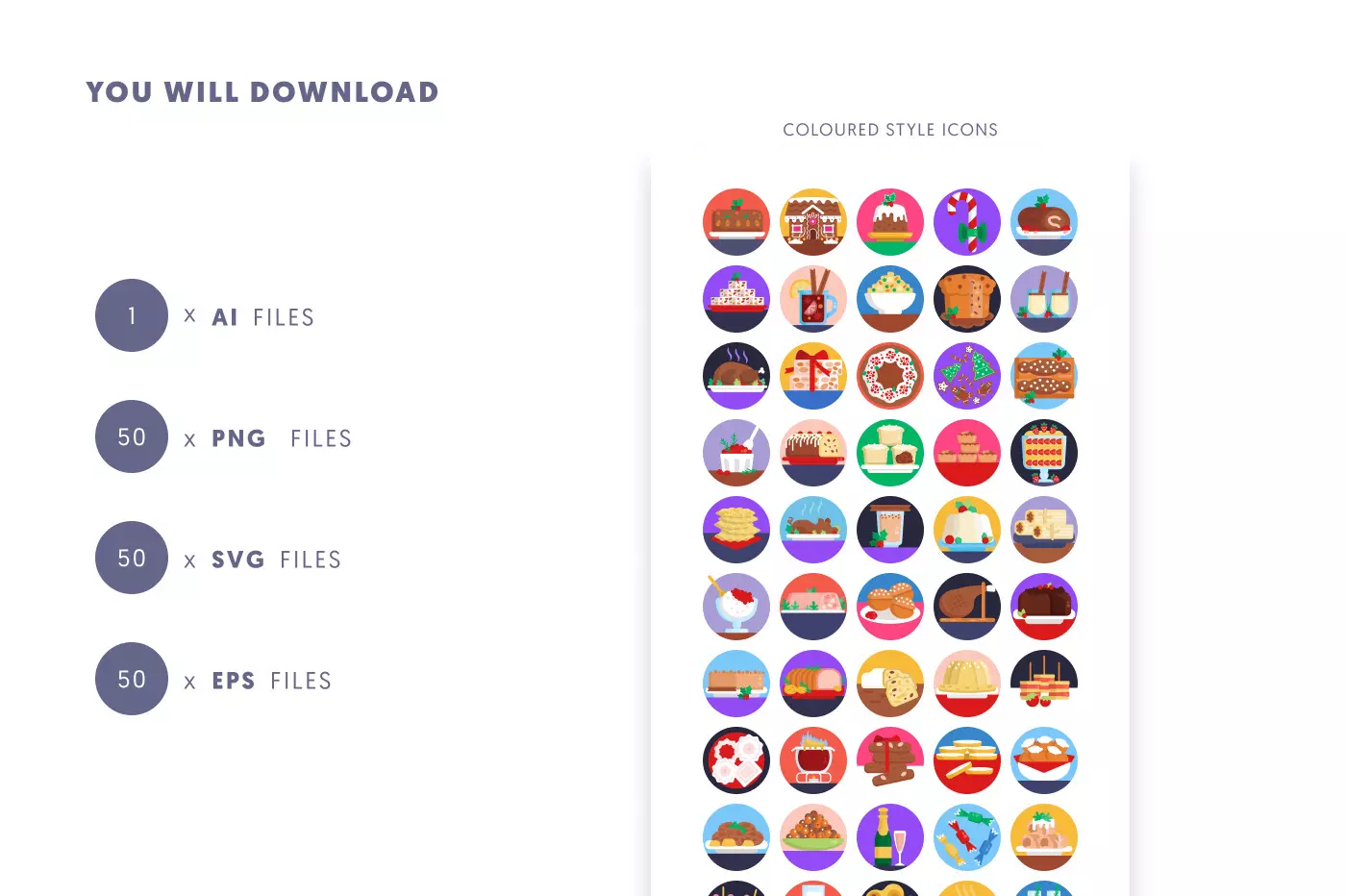 50 Christmas Food and Drinks Icons preview 9 – flat circle icons in PNG, SVG and EPS
