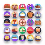 50 Christmas Food and Drinks Icons – set of colorful flat circle icons