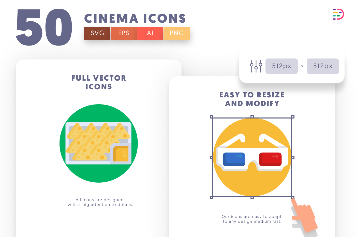 50 Cinema Icons preview 6 – flat circle icons in PNG, SVG and EPS