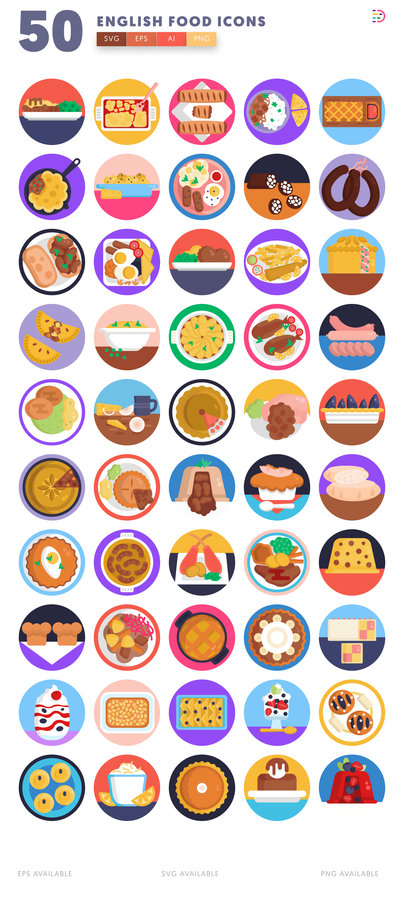 50 English Food Icons – all icons in the set