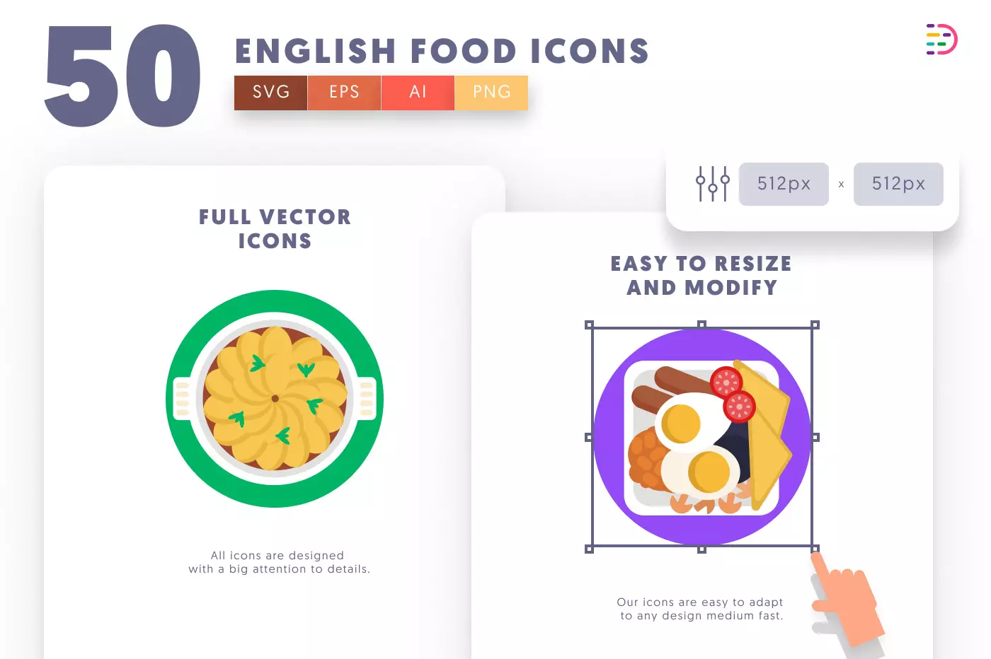 50 English Food Icons preview 6 – flat circle icons in PNG, SVG and EPS
