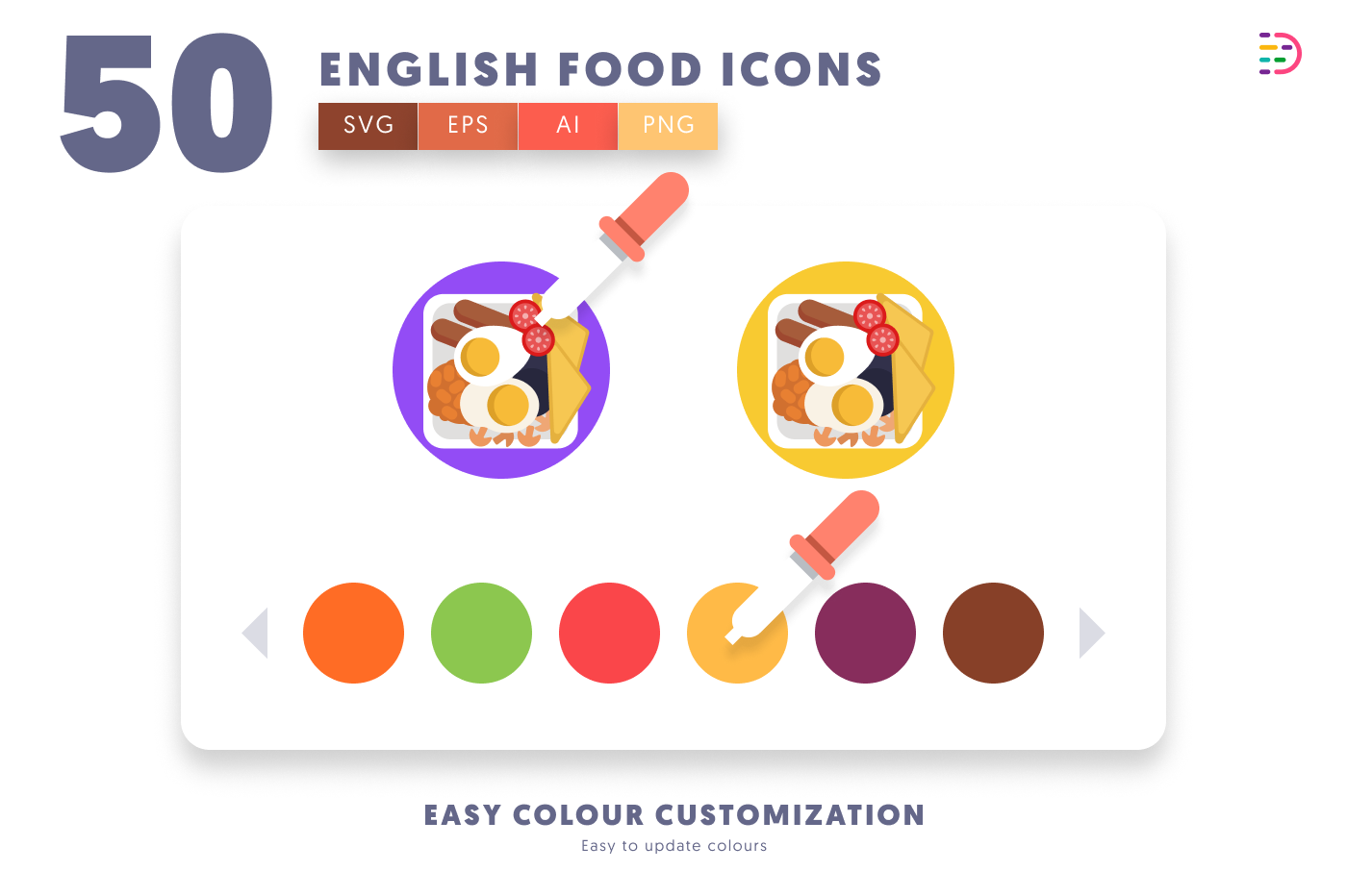50 English Food Icons preview 7 – flat circle icons in PNG, SVG and EPS