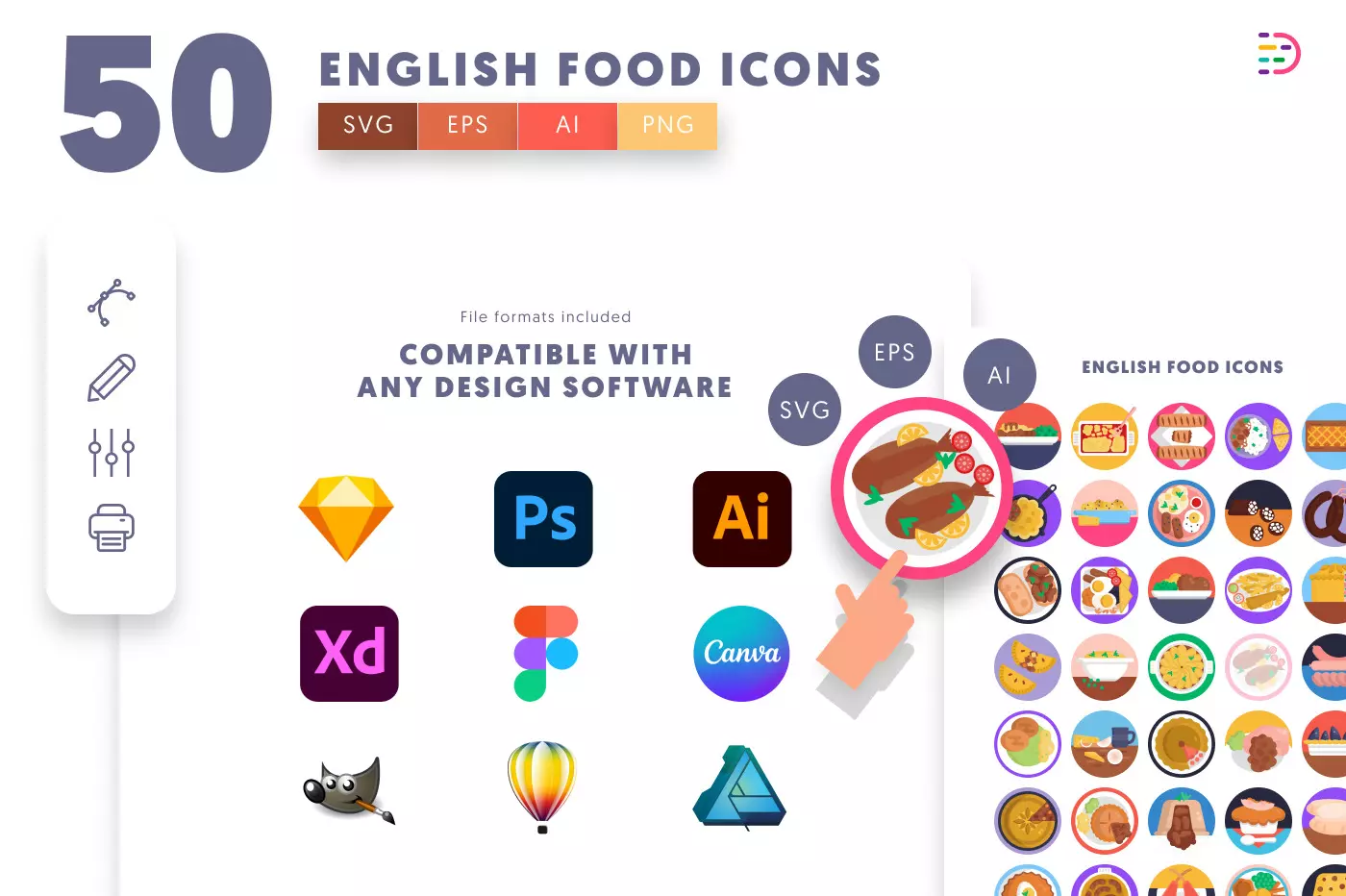 50 English Food Icons preview 8 – flat circle icons in PNG, SVG and EPS