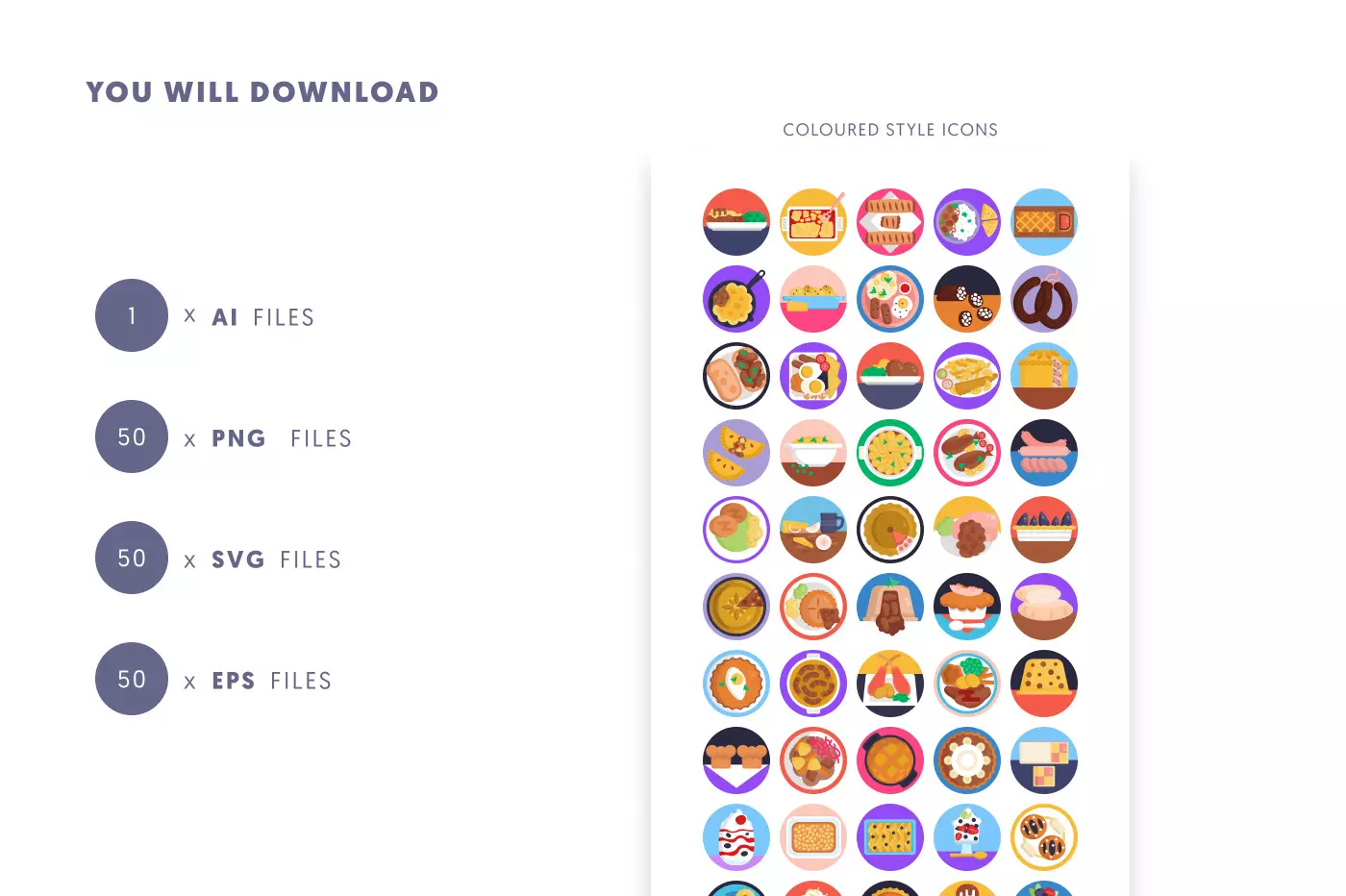 50 English Food Icons preview 9 – flat circle icons in PNG, SVG and EPS
