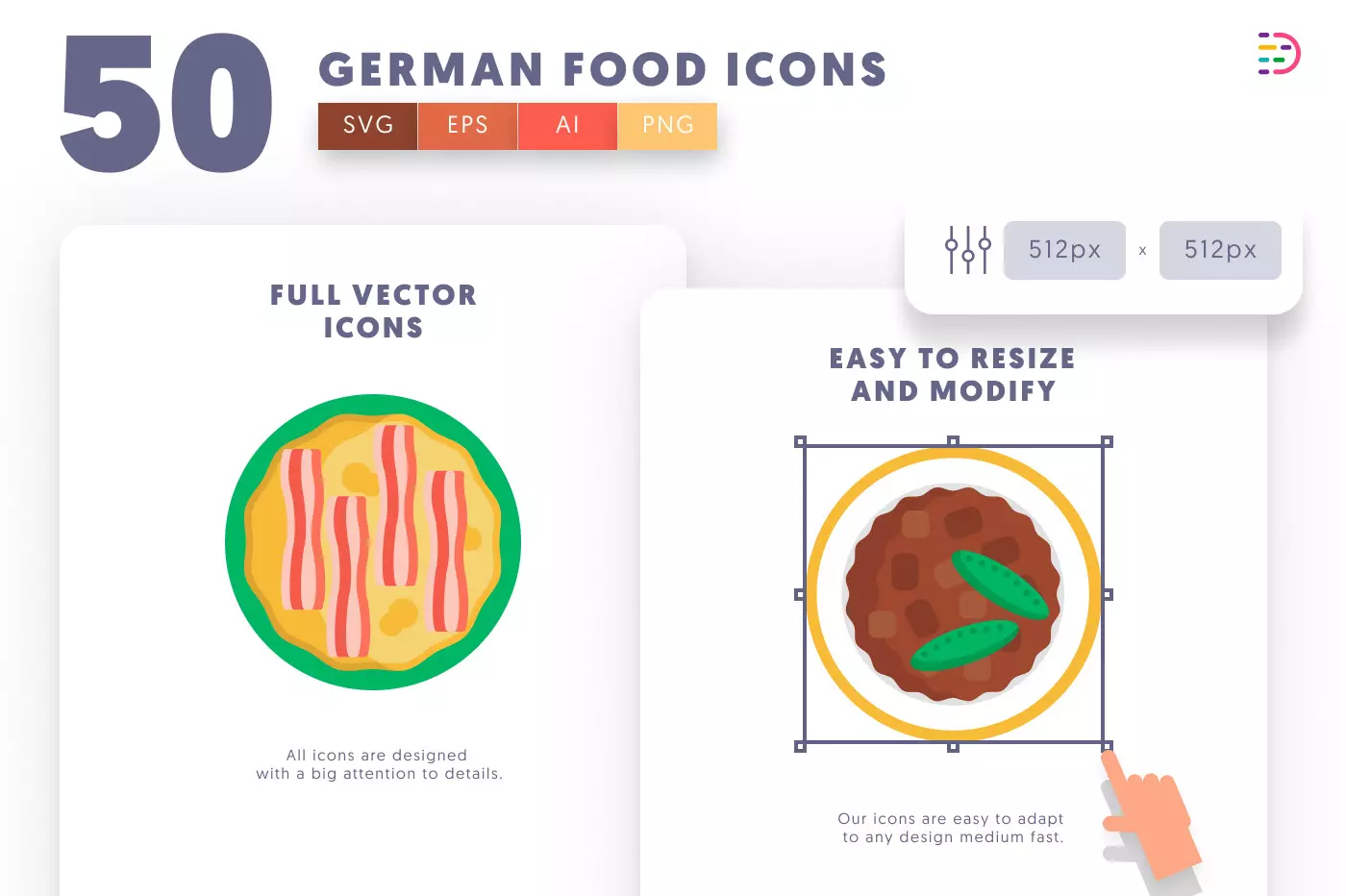 50 German Food Icons preview 6 – flat circle icons in PNG, SVG and EPS