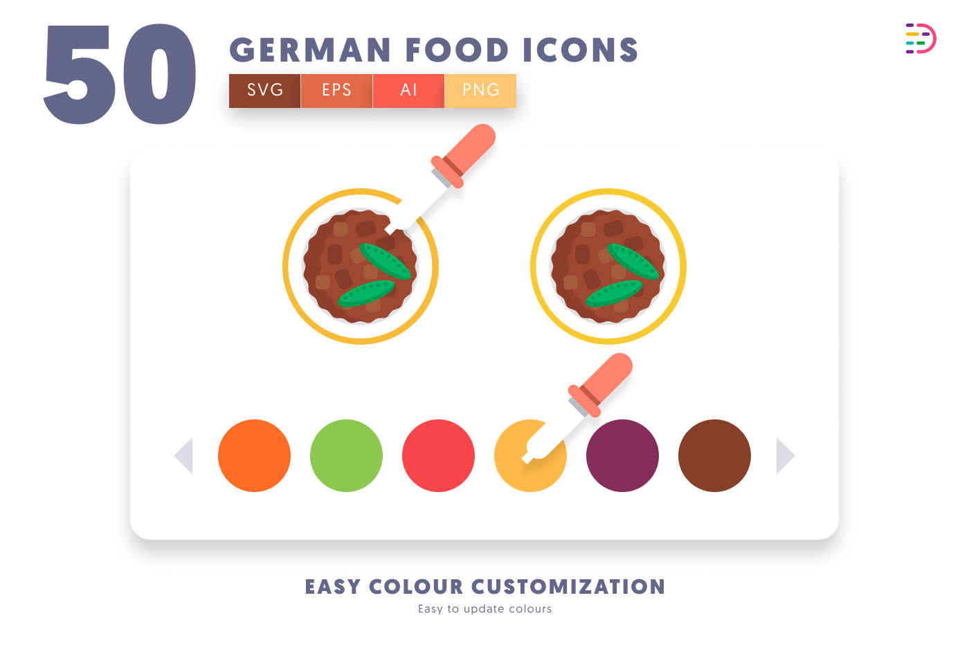 50 German Food Icons preview 7 – flat circle icons in PNG, SVG and EPS