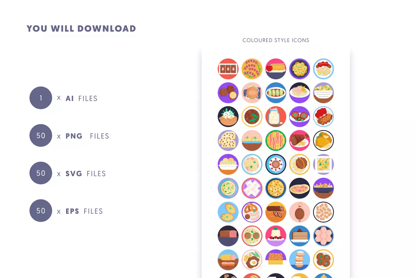 50 German Food Icons preview 9 – flat circle icons in PNG, SVG and EPS