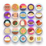 50 German Food Icons – set of colorful flat circle icons